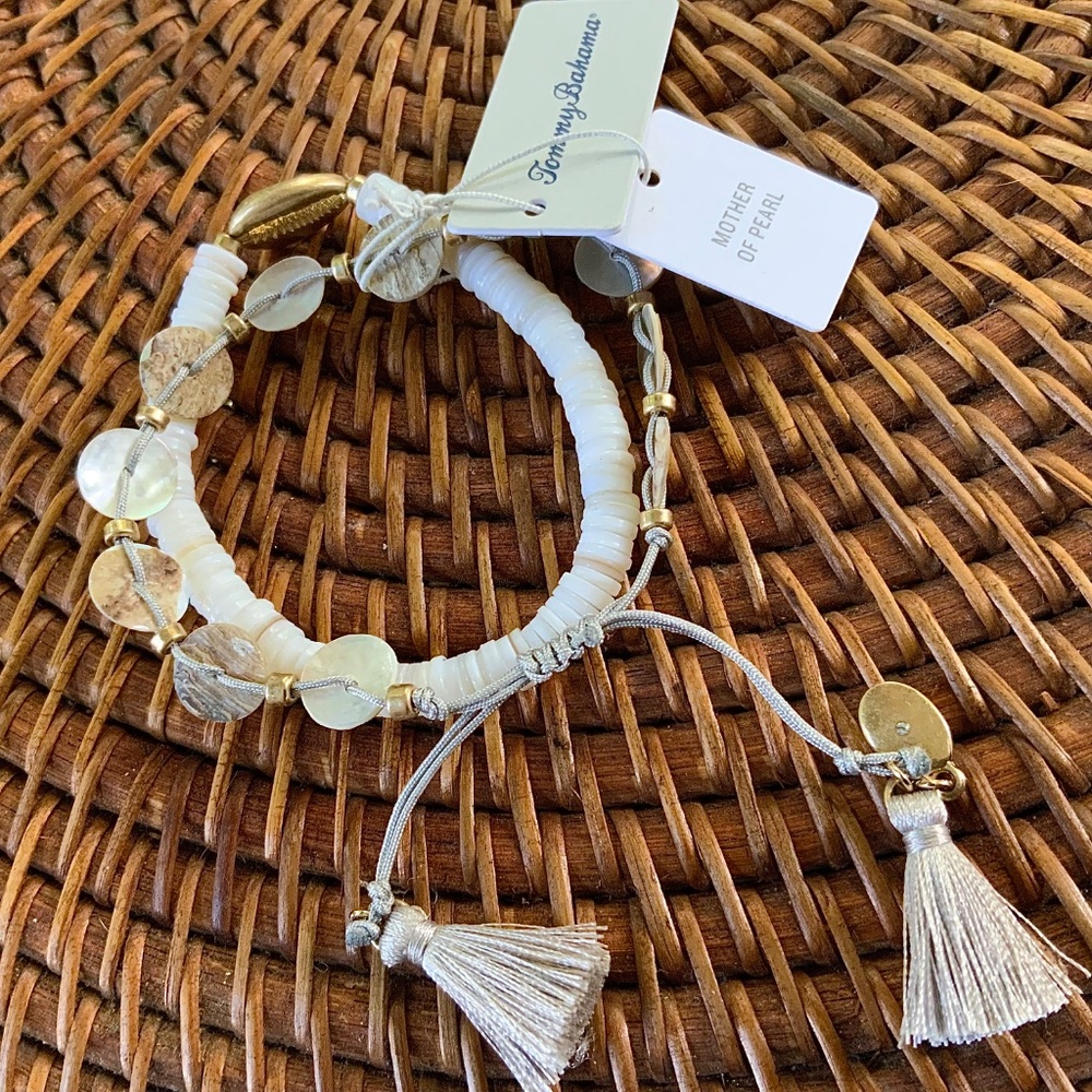 TOMMY BAHAMA BRACELETS NWT -2 STRAND. SHELL /MOP/STACK  TASSEL ACCENT ADJUSTABLE - Picture 10 of 10